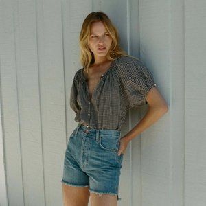 ISO Doen June Puff-Sleeve Top in La Maddalena Gingham